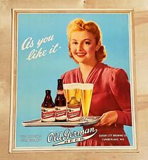1940's beer sign - OLD GERMAN Queen City - Cumberland, MD cone top can