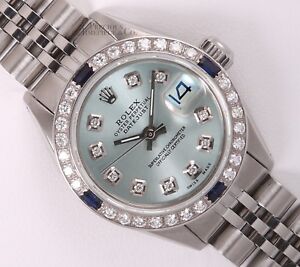 Rolex Lady Datejust S/Steel 26mm-Ice Blue Diamond Dial-Sapphire Diamond Bezel