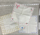 Vintage lot of 3 hand embroidered floral handkerchiefs hankies craft upcycle sew
