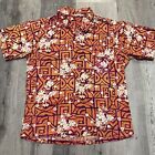 VTG Calabash Products 60s Orange Floral Loop Collar Aloha Button Hawaiian Shirt