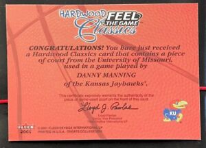 New ListingDanny Manning Floor Court Patch Card Kansas 2001 Fleer Jayhawks
