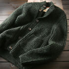 100% Wool Cardigan Mens Thick Knitted Sweater Jacket Sweater Outwear Pocket Coat