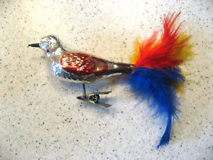Vintage Silver Bird with Red Wings Clip-On Glass Christmas Ornament 5