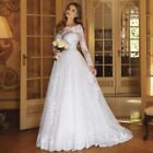 A Line Wedding Dresses O-Neck Long Sleeves Lace Applique Sweep Train Bridal Gown