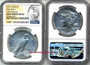 Peace silver dollar mint error MS69 reverse struck trough USA 2021