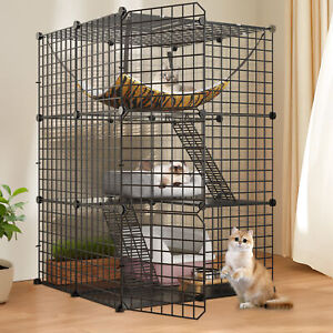Cat Cage Indoor Cat DIY Cat Enclosures Metal Playpen 3 Tiers Kennels Pet Crate