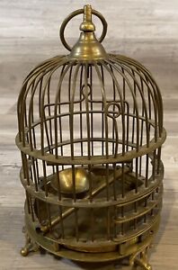 Vintage Brass Bird Cage Hanging Or Table Top Made In India Removable Tray 9”