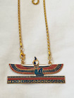 Egyptian Gold Plated Metal Winged Isis Red Black White Necklace Chain 2.5