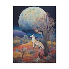 White Fox Desert Art Print Western Night Painting Wild West Wall Art Canvas