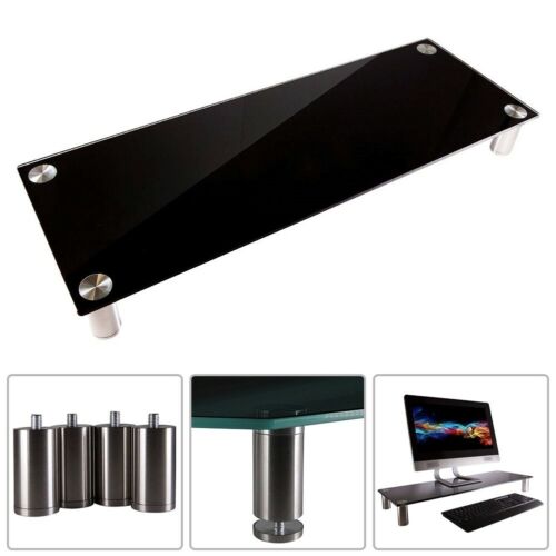 Monitor Riser Desktop Desk Table Stand Black Glass Shelf For TV Laptop Notebook