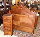 French Antique Carved Walnut Henry II Full Size Bed And Nightstand
