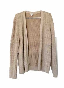 TALBOTS open front cardigan sweater size XL brown tan sparkle cable knit