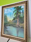 Vintage Oil Painting Canvas Framed Mountains Trees Forest Lake Tom Williams Vtg