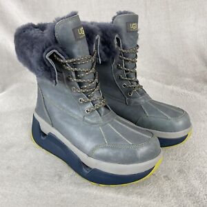 UGG Barklay Mens Winter Boots Size 9 Gray Leather Waterproof Sheepskin Insulated