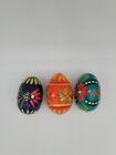 Lot of 3 Wooden Folk Art Easter Eggs Hand Painted Ukrainian Pysanky