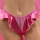 Vintage 90's Thong Panties Pink Oil Flutter Shiny Ruffle Sissy Knickers XL