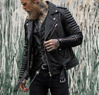 Quilted Slim Fit Motorcycle Biker Jacket Men's Black Genuine Sheepskin Leather