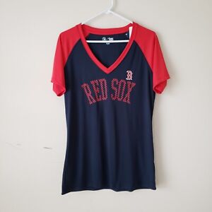Boston Red Sox V-Neck T-Shirt Tee Womens Large Blue Campus Lifestyle MLB NWT