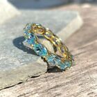 4Ct Oval Lab-Created Aquamarine Women's Wedding Band Ring 14K Yellow Gold Plated
