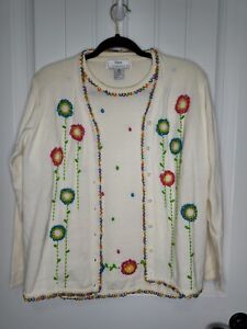 Lisa International Womens Cardigan & Blouse Sweater Set Floral Size Small VTG