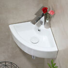 Small Wall Mount Corner Bathroom Sink with Overflow Triangle White Ceramic