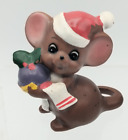 Josef Originals? Mouse with Santa Hat/Christmas Presents ~ Mini Animal Figurine