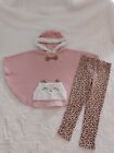 Little Lass Toddler Size 4T pink animal print 2 pc outfit pants and  poncho