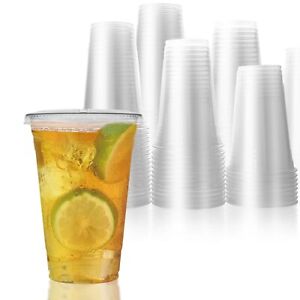 100 Set Clear Plastic Cups with Lids Disposable Ice Coffee Cups Drinking Cups