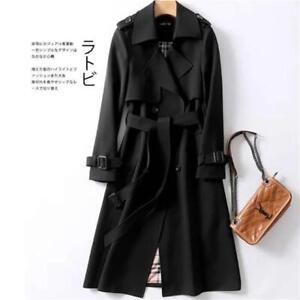 Women's Double Breasted Long Trench Coat Windproof Classic Lapel Belted Overcoat