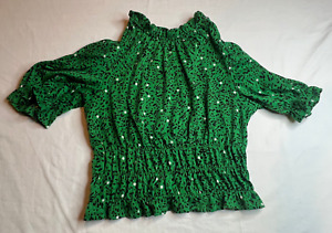 Who What Wear Shirt Womens Small Green Preppy Cropped Y2K Workwear Stretchy