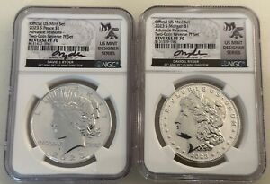 2023-S 2-pc Morgan & Peace Dollar Set NGC Reverse PF70 Advance Releases Ryder