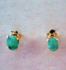 Vintage 14K Yellow Gold Post Earrings Set With Oval Cut Opaque Green Emeralds