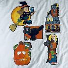 Lot Of 5 Vintage Halloween Die Cut Decorations Witch Ghost Cat Pumpkin Cardstock