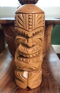 Vintage Carved Wood Mid Century Tiki Head Statue