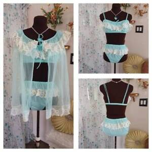 Vintage Siren 3 Pc. Chiffon Babydoll Nightgown Bra Top Panties Lingerie