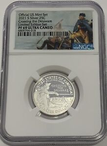 2021 S NGC PF69 ULT CAMEO LIMITED EDITION CROSSING DELAWARE SILVER PROOF QUARTER