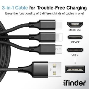 New ListingNew 3 in 1 Fast USB Charging Cable Universal Multifunction Black Phone Charger