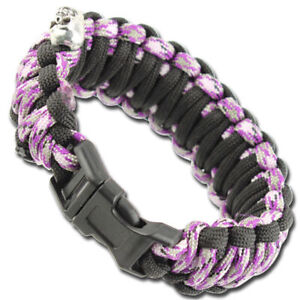 Skullz Survival Paracord Outdoor Womens Survival Bracelet Purple Black