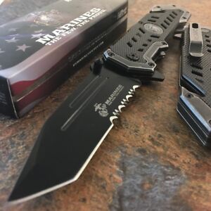 MTECH USMC MARINES Spring Assisted Open Tactical Rescue Folding POCKET KNIFE BLK