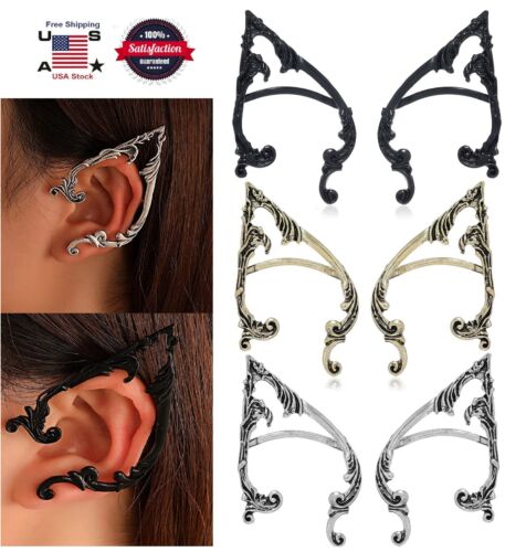 2 × Punk Fairy Ear Cuff Earring Dark Elf Ear Clip Non Piercing Earrings Jewelry