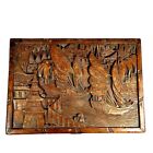 New ListingAntique Chinese Hand Carved Wooden Chest Box Nautical Scene + Boats + Temples