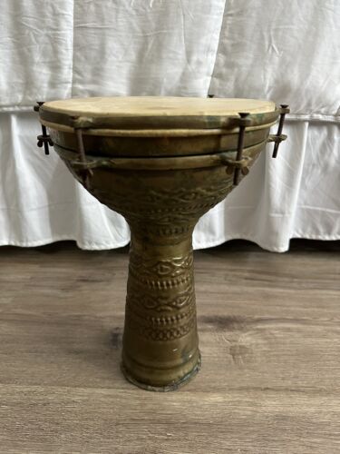 Antique Vintage Embossed Brass Patina Goblet Darbuka Doumbek Percussion Drum