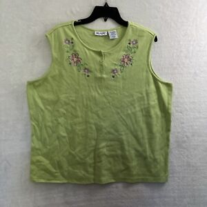 Blair Blouse Top Womans XL Floral Green Sleeveless Cotton Blend Embroidered
