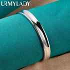 URMYLADY 925 Sterling Silver 8mm Smooth Round Bangles Bracelet For Women Jewelry