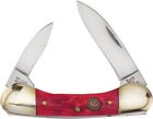 Hen & Rooster Small Canoe Pocket Knife Stainless Blades Red Pickbone Handle