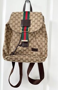 Authentic Gucci Web Supreme Brown Monogram Canvas Backpack/Bag