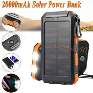20000mAh Portable Solar Power Bank Dual USB Output External Battery Charger 2024