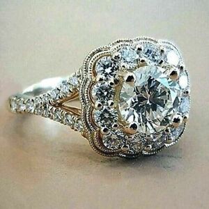 3CT Round Cut VVS1 Diamond SIMULATED Wedding Ring 14K White Gold Finish