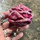 Vintage Blown Glass Red  ROSE Large Clip On Christmas Ornament West Germany