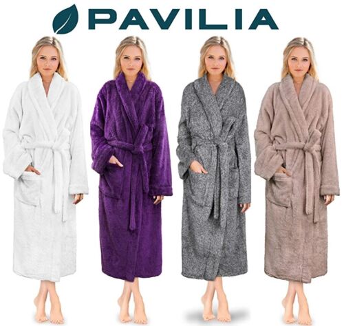 Womens Fluffy Robe Soft Sherpa Fleece Luxe Plush Warm Ladies Night Spa Bathrobe